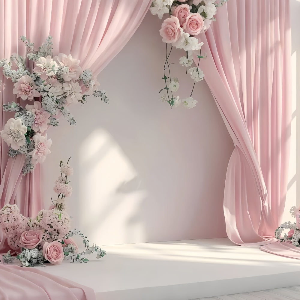 Mothers Day Photo Backdrop Light Pink Draped Floral Backdrop GQ2-100