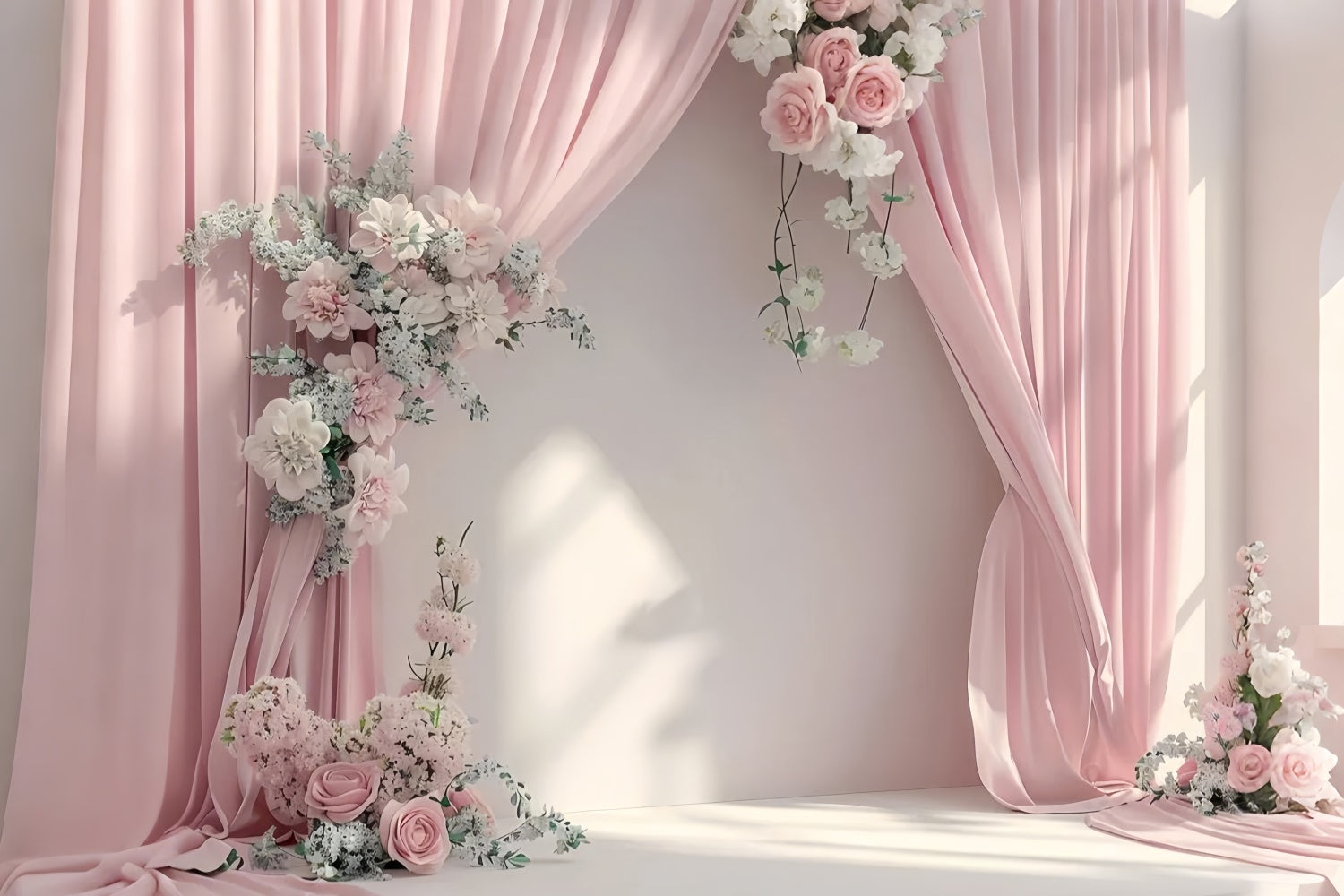 Mothers Day Photo Backdrop Light Pink Draped Floral Backdrop GQ2-100