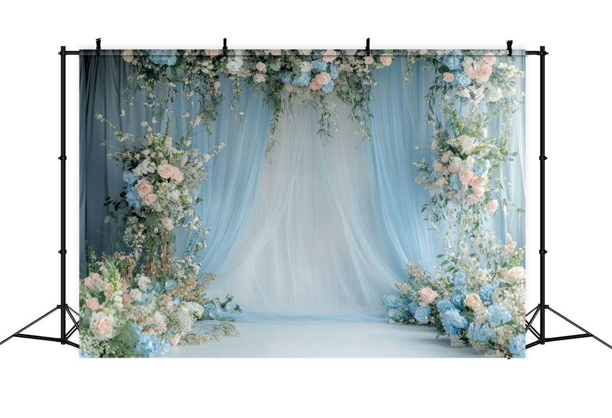 Mother's Day Backdrops Dreamy Blue Floral Drapery Backdrop GQ2-104