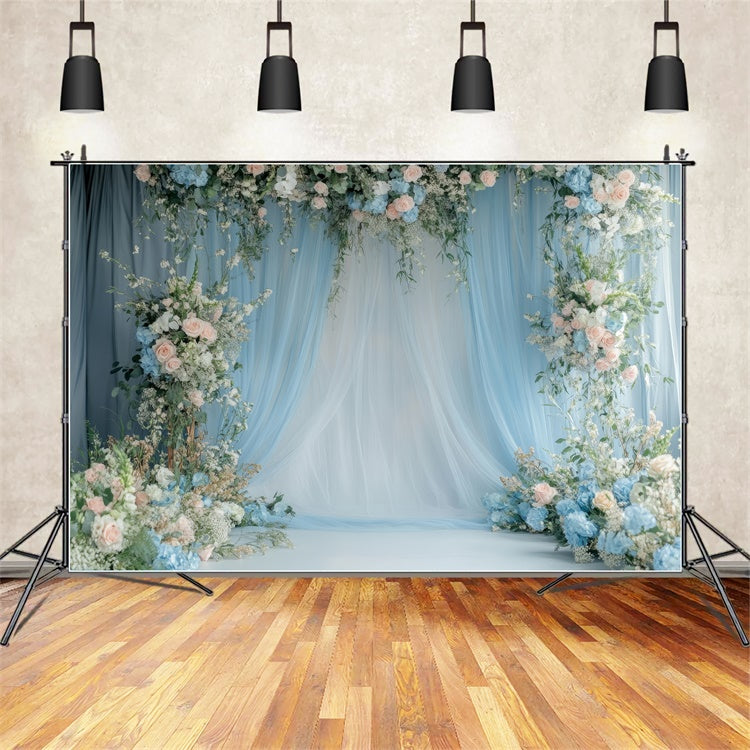 Mother's Day Backdrops Dreamy Blue Floral Drapery Backdrop GQ2-104