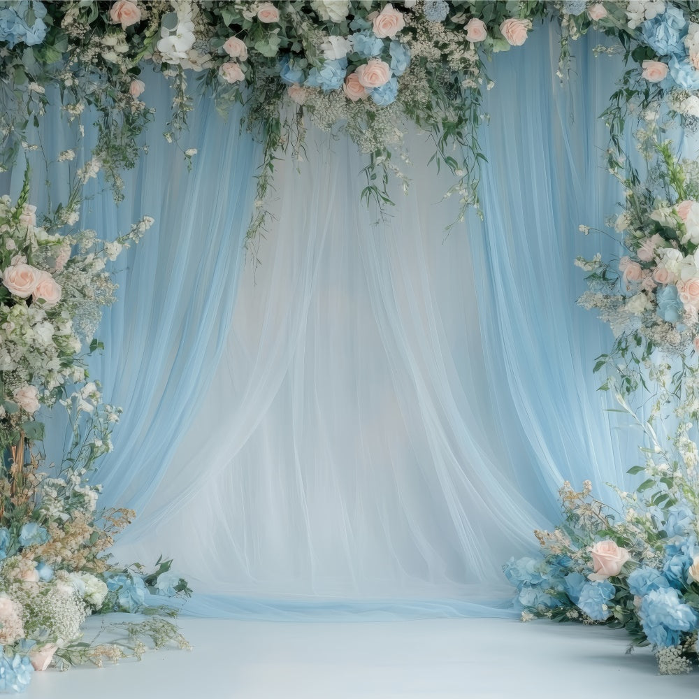 Mother's Day Backdrops Dreamy Blue Floral Drapery Backdrop GQ2-104