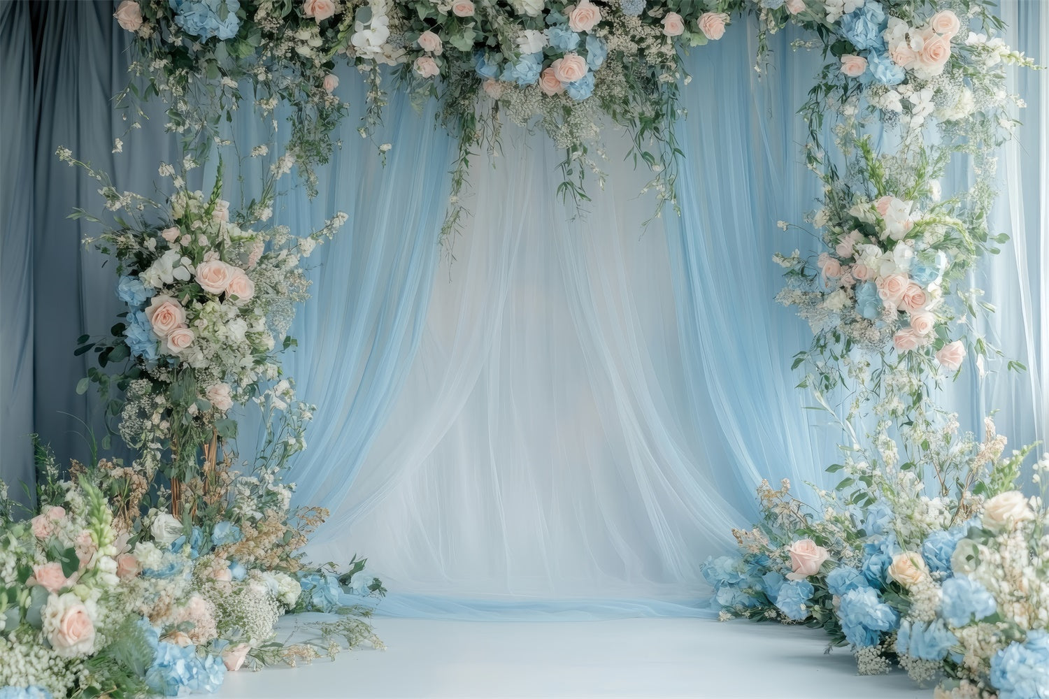 Mother's Day Backdrops Dreamy Blue Floral Drapery Backdrop GQ2-104