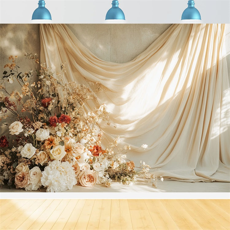 Mother's Day Photo Backdrop Rustic Golden Sunset Floral Backdrop GQ2-105