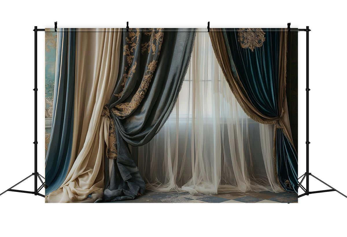 Mother's Day Backdrop Opulent Gold Embroidery Curtain Backdrop GQ2-107