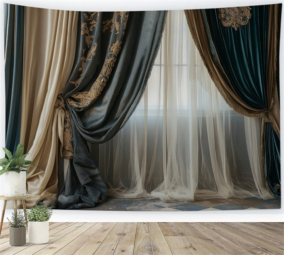 Mother's Day Backdrop Opulent Gold Embroidery Curtain Backdrop GQ2-107