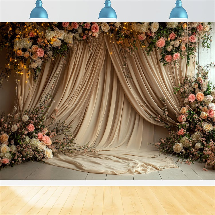 Mothers Day Photo Backdrop Warm Glow Floral Draped Backdrop GQ2-109