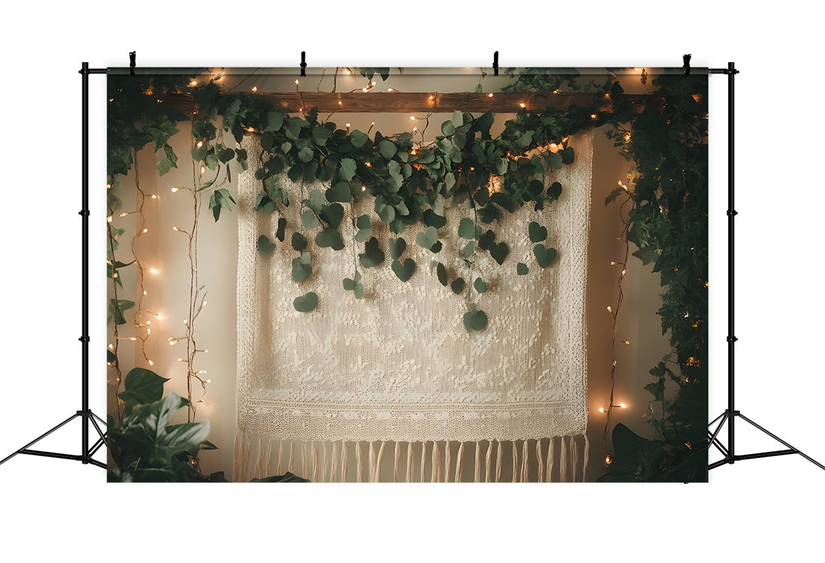 Boho Photo Backdrop Elegant Leaf Garland Lace Backdrop GQ2-11