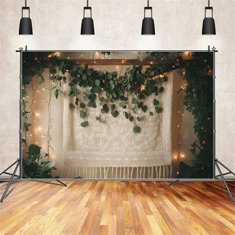 Boho Photo Backdrop Elegant Leaf Garland Lace Backdrop GQ2-11