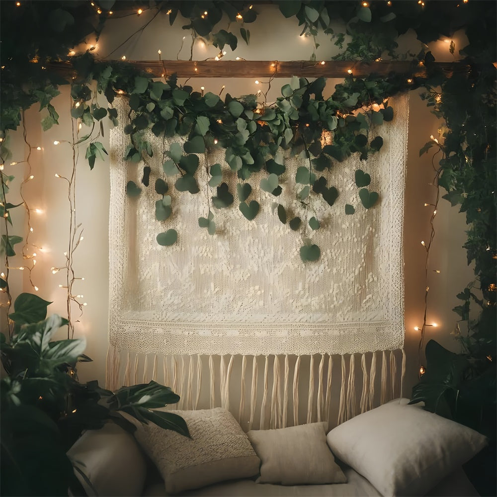 Boho Photo Backdrop Elegant Leaf Garland Lace Backdrop GQ2-11