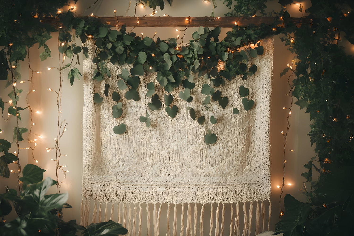 Boho Photo Backdrop Elegant Leaf Garland Lace Backdrop GQ2-11