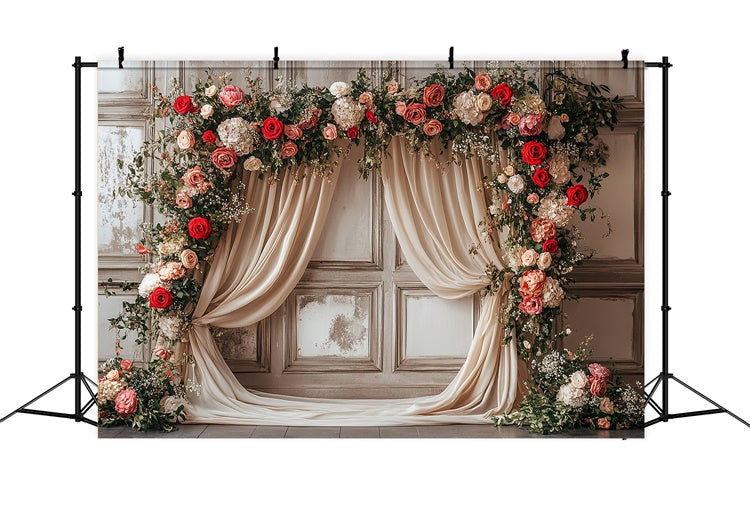 Mothers Day Backdrops Rustic Curtain Blooming Rose Backdrop GQ2-111