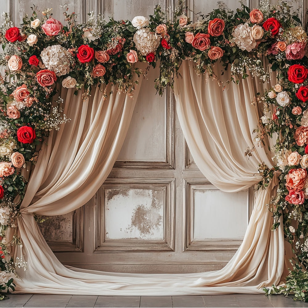 Mothers Day Backdrops Rustic Curtain Blooming Rose Backdrop GQ2-111