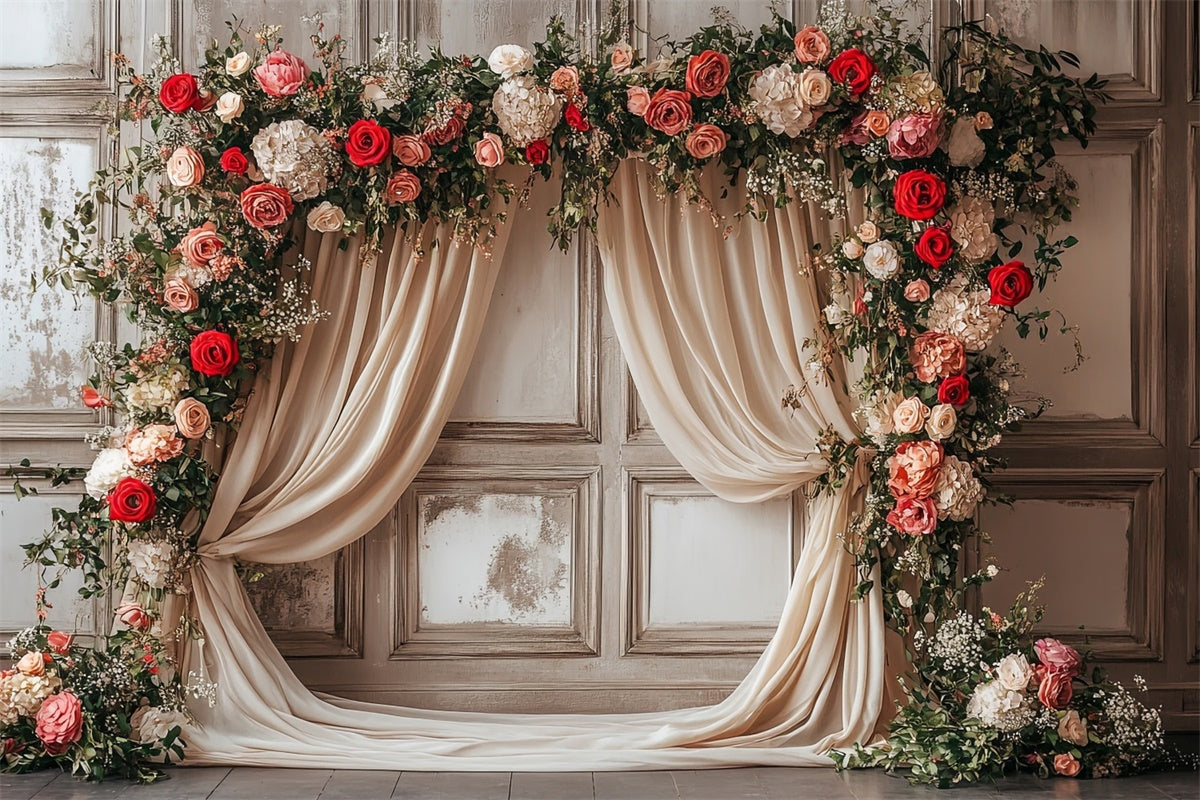 Mothers Day Backdrops Rustic Curtain Blooming Rose Backdrop GQ2-111