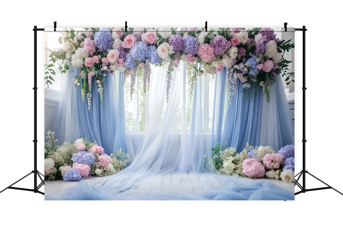 Mother's Day Backdrops Blue Floral Window Drapery Backdrop GQ2-113