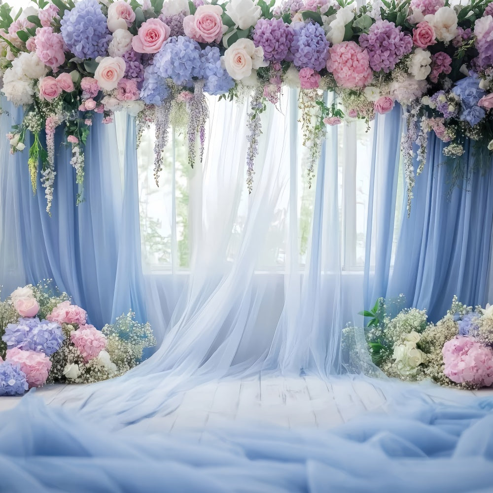 Mother's Day Backdrops Blue Floral Window Drapery Backdrop GQ2-113