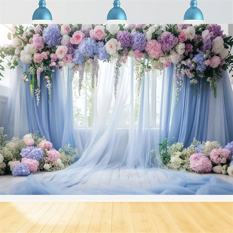 Mother's Day Backdrops Blue Floral Window Drapery Backdrop GQ2-113