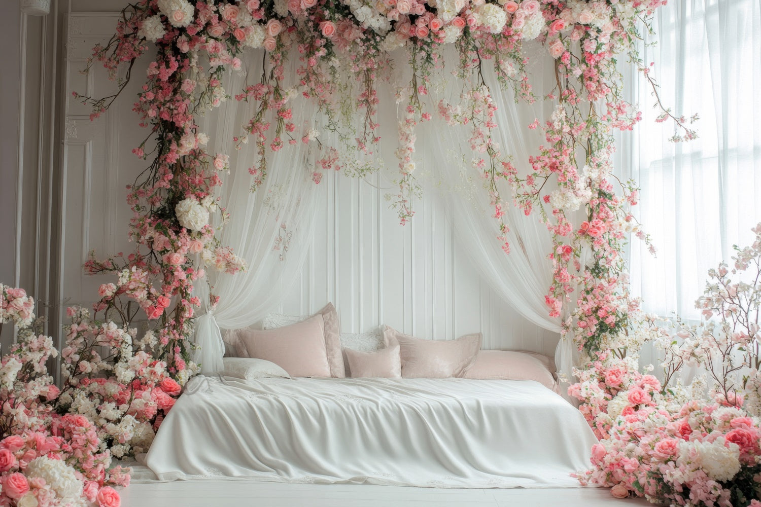 Mothers Day Backdrops Dreamy Pink Rose Floral Arch Backdrop GQ2-114