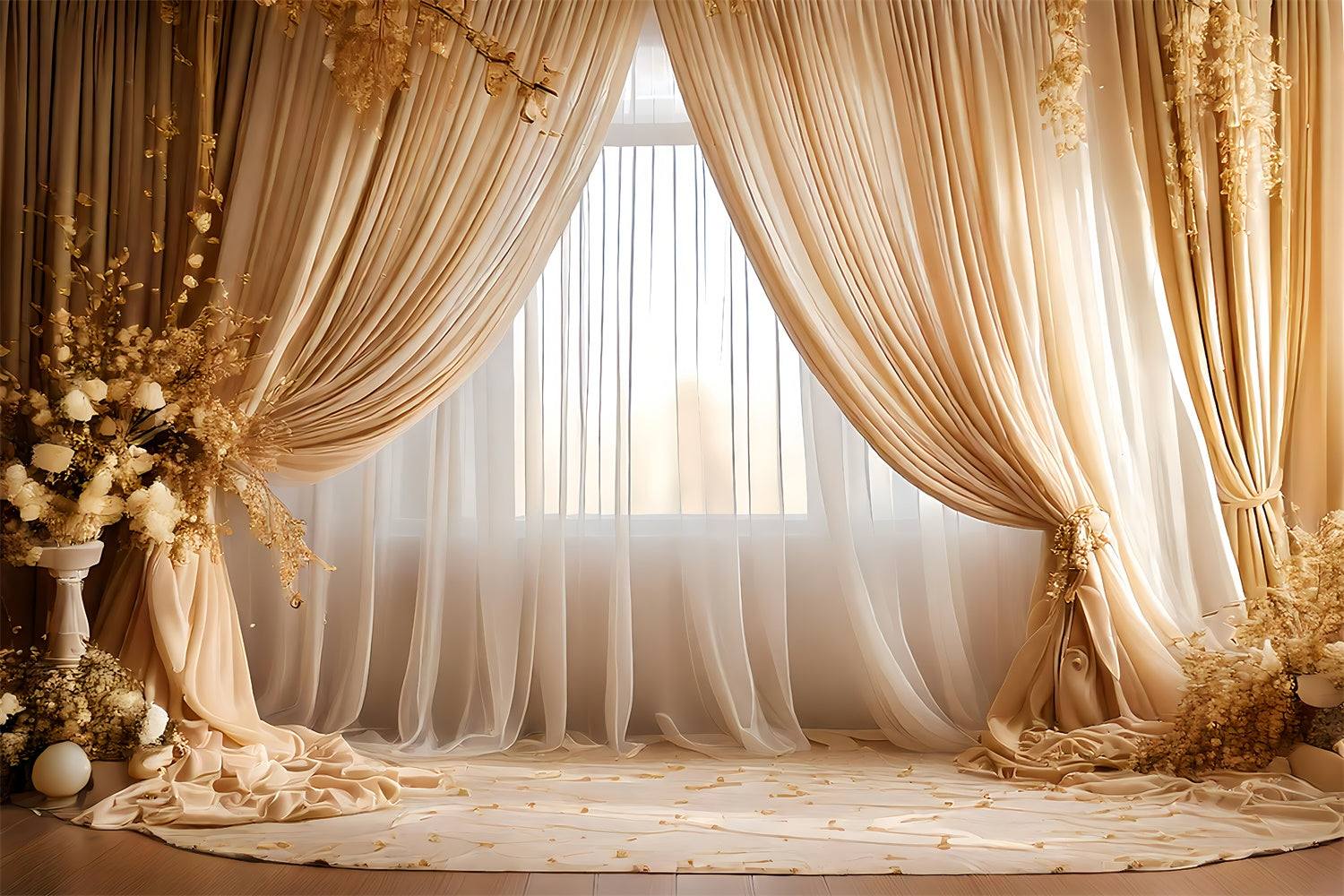 Mother's Day Backdrop Vintage Golden Blossom Drapes Backdrop GQ2-117