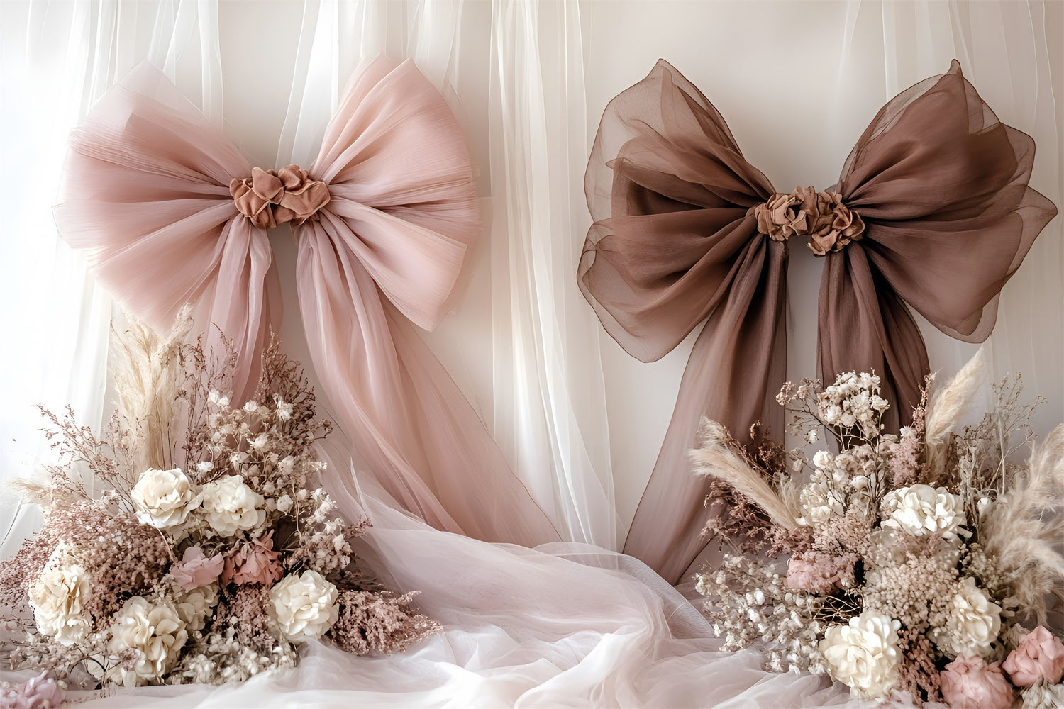 Mother's Day Backdrop Ideas Delicate Silk Bow Flower Backdrop GQ2-118