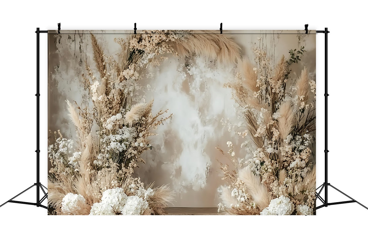 Boho Backdrops Rustic Pampas White Floral Arch Backdrop GQ2-12