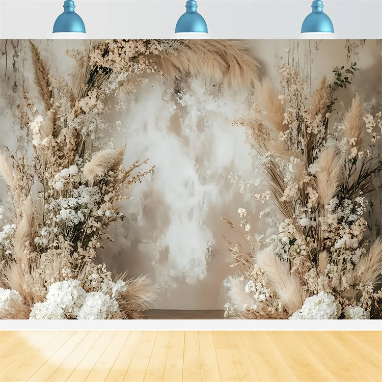 Boho Backdrops Rustic Pampas White Floral Arch Backdrop GQ2-12