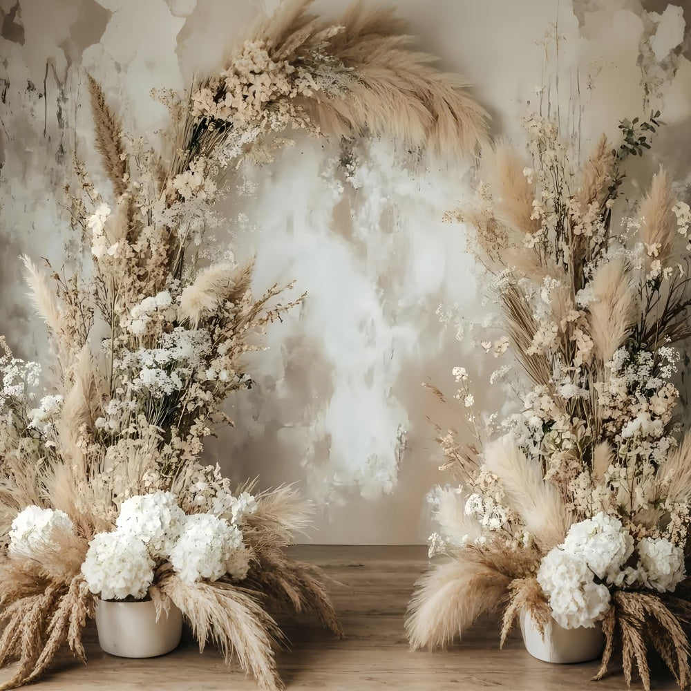 Boho Backdrops Rustic Pampas White Floral Arch Backdrop GQ2-12