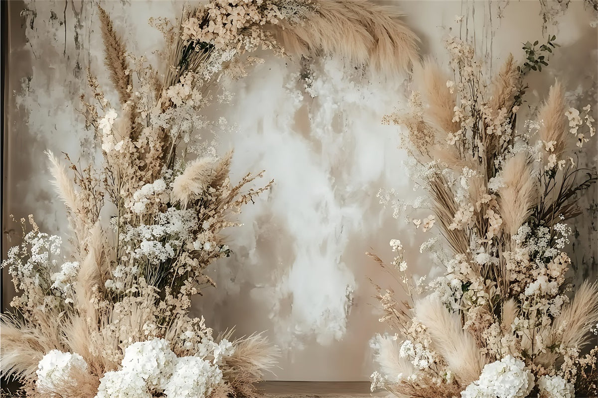 Boho Backdrops Rustic Pampas White Floral Arch Backdrop GQ2-12