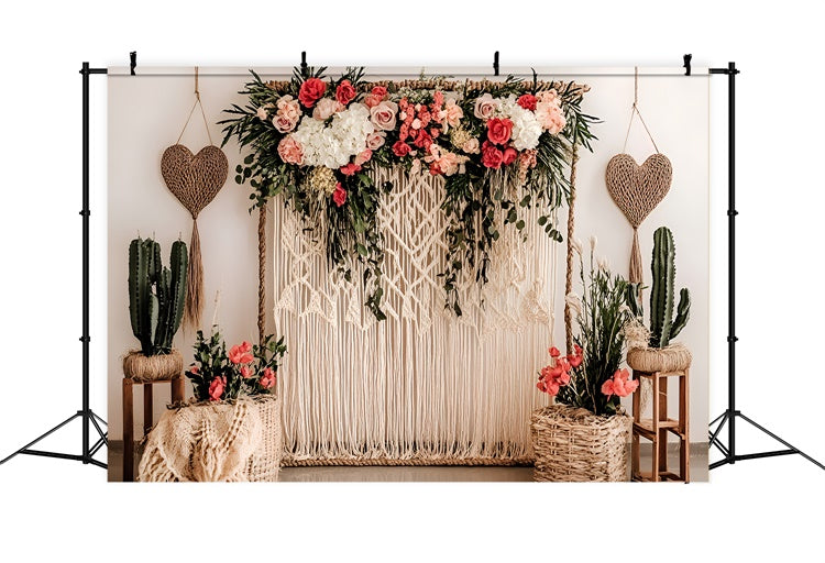 Mother's Day Backdrop Macrame Heart Blooming Floral Backdrop GQ2-122