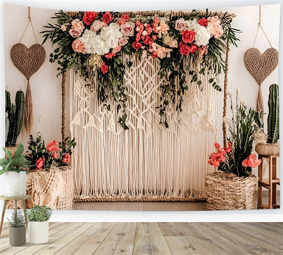 Mother's Day Backdrop Macrame Heart Blooming Floral Backdrop GQ2-122