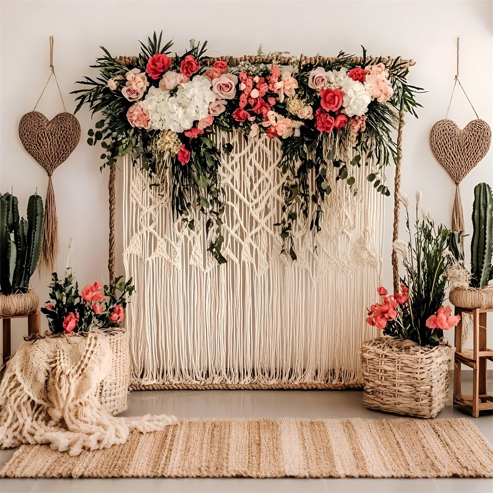 Mother's Day Backdrop Macrame Heart Blooming Floral Backdrop GQ2-122