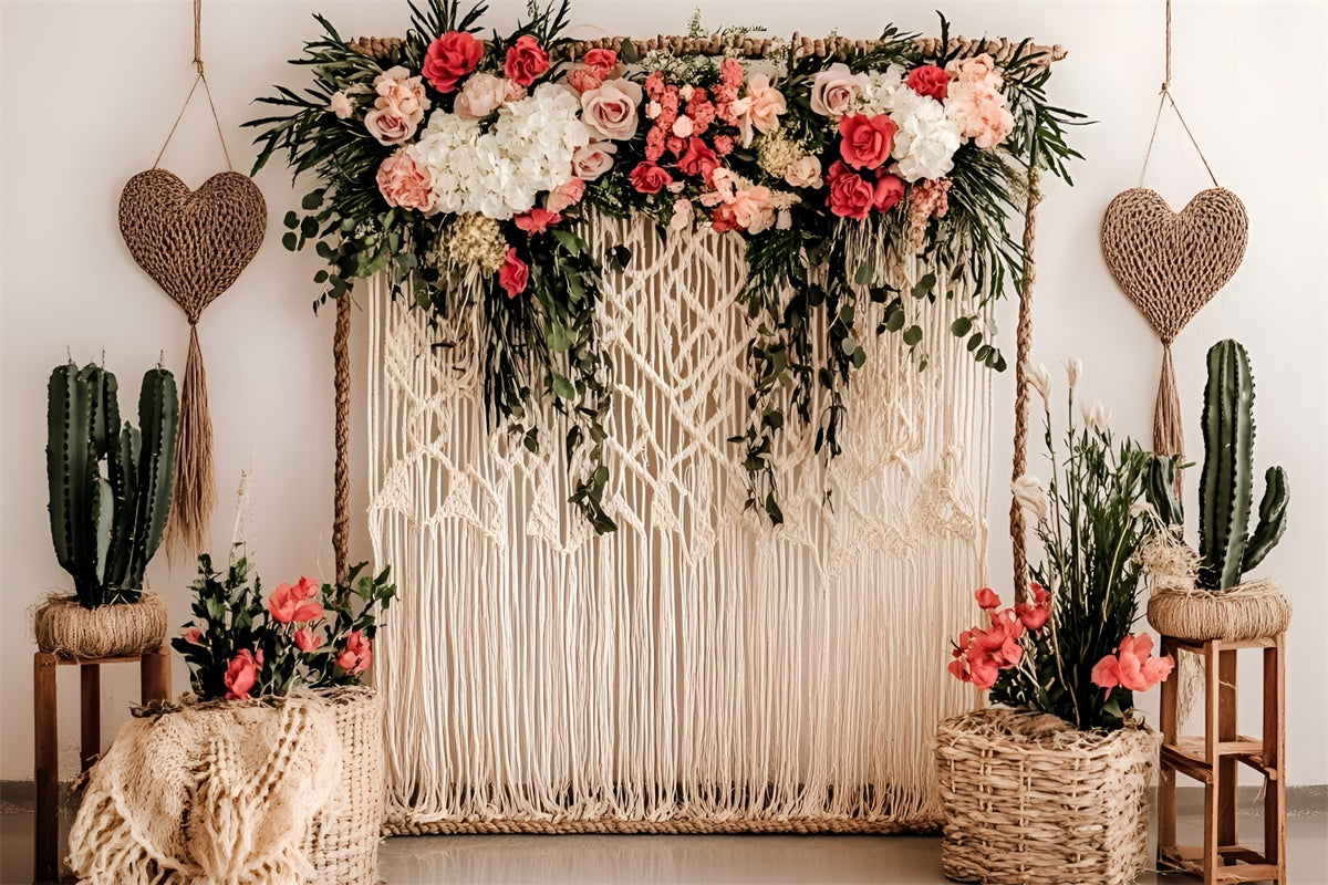 Mother's Day Backdrop Macrame Heart Blooming Floral Backdrop GQ2-122