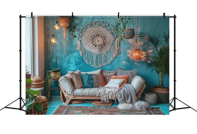 Mother's Day Backdrop Vintage Blue Boho Living Room Backdrop GQ2-125