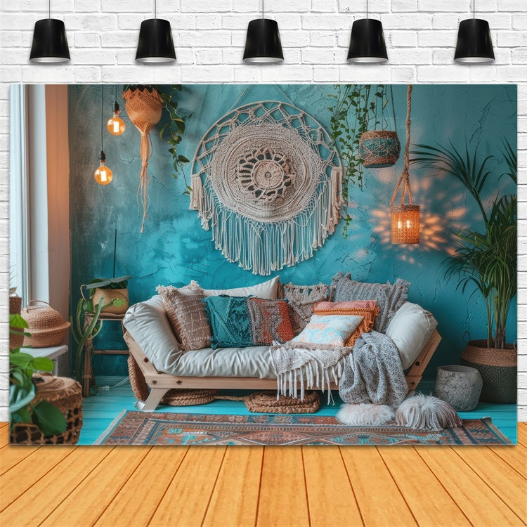 Mother's Day Backdrop Vintage Blue Boho Living Room Backdrop GQ2-125