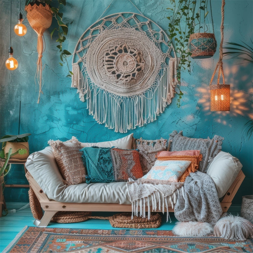 Mother's Day Backdrop Vintage Blue Boho Living Room Backdrop GQ2-125