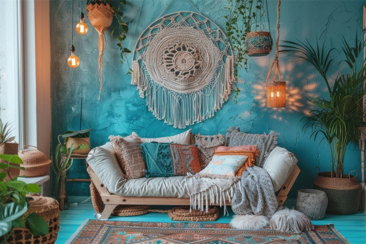 Mother's Day Backdrop Vintage Blue Boho Living Room Backdrop GQ2-125