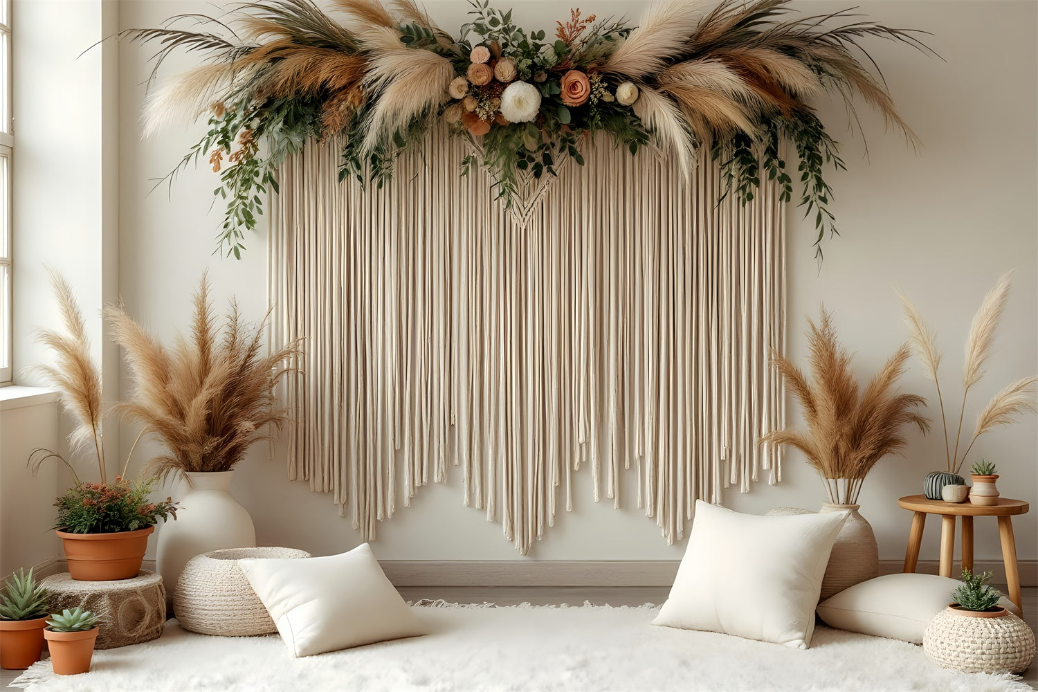 Mothers Day Backdrops Elegant Floral Rustic Pampas Backdrop GQ2-126