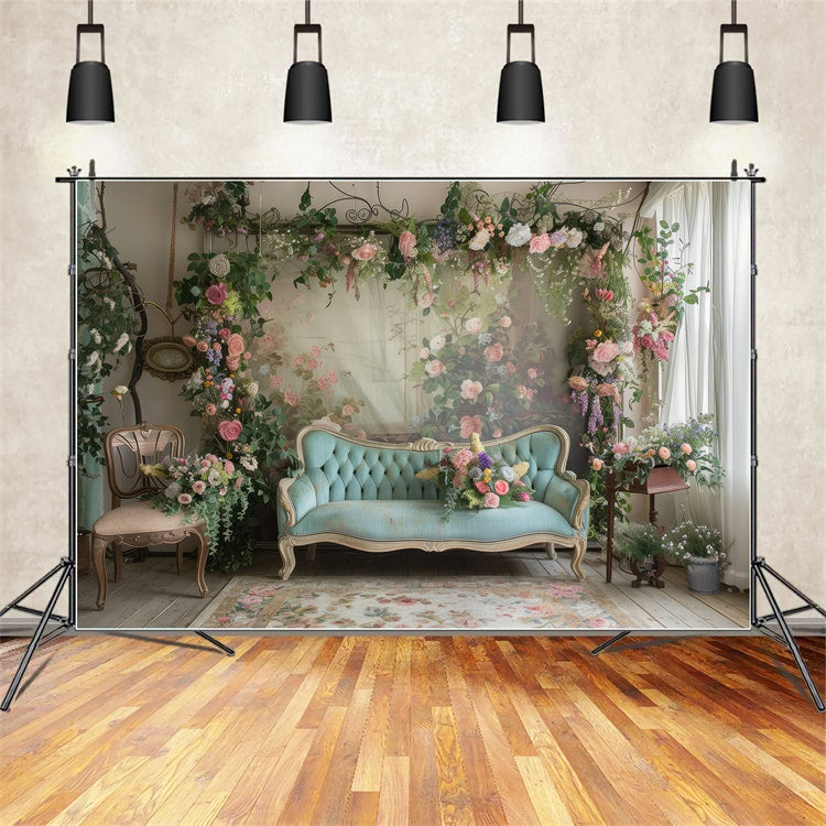 Backdrops For Mother's Day Soft Pastel Roses Sofa Backdrop GQ2-127