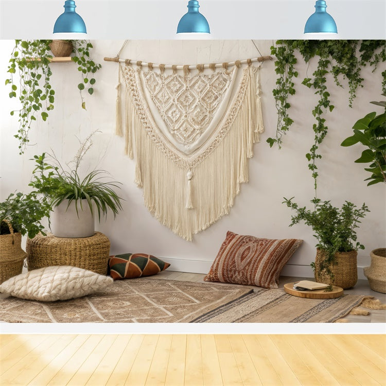 Mothers Day Photo Backdrop Soft Boho Macrame Plants Backdrop GQ2-128