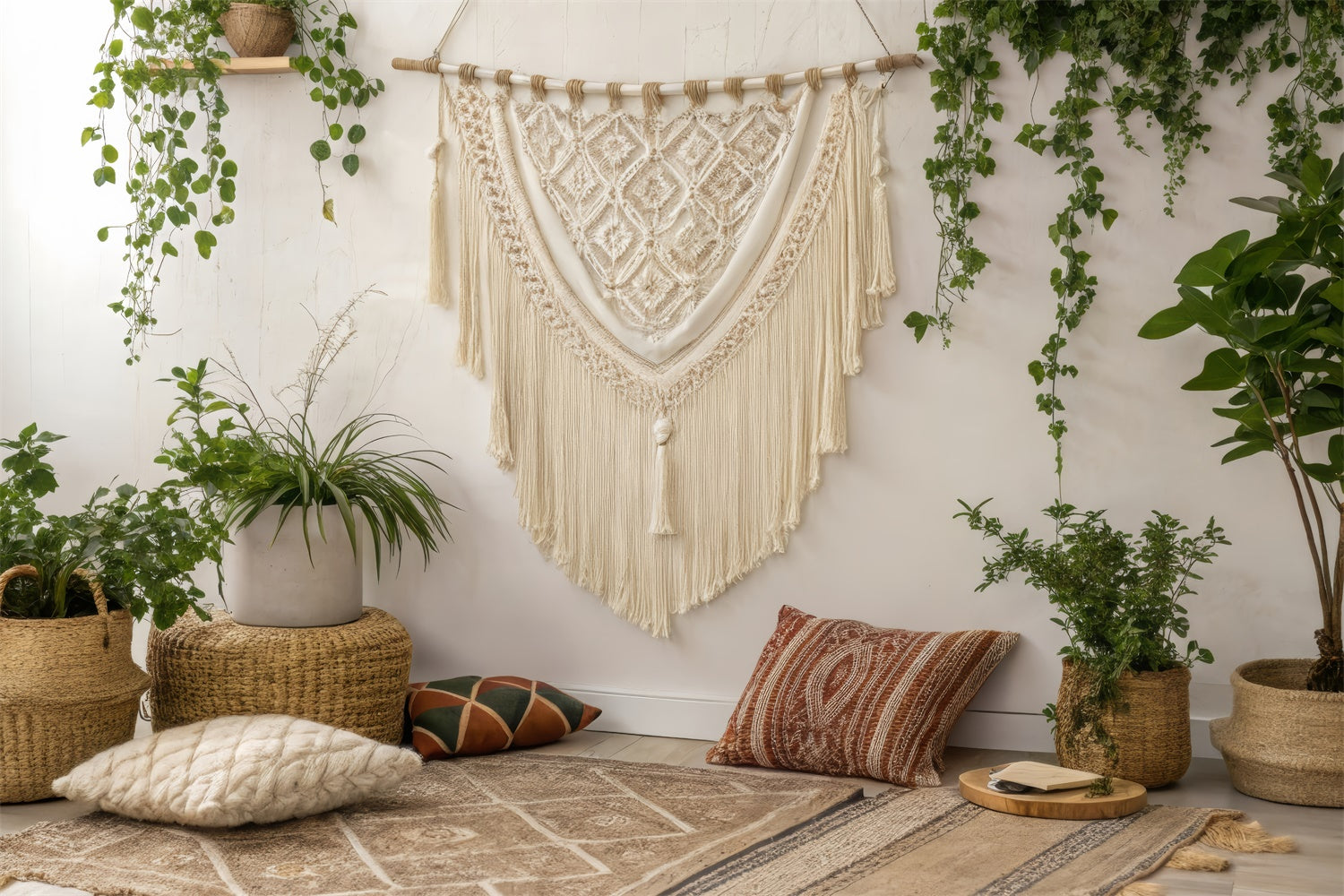 Mothers Day Photo Backdrop Soft Boho Macrame Plants Backdrop GQ2-128