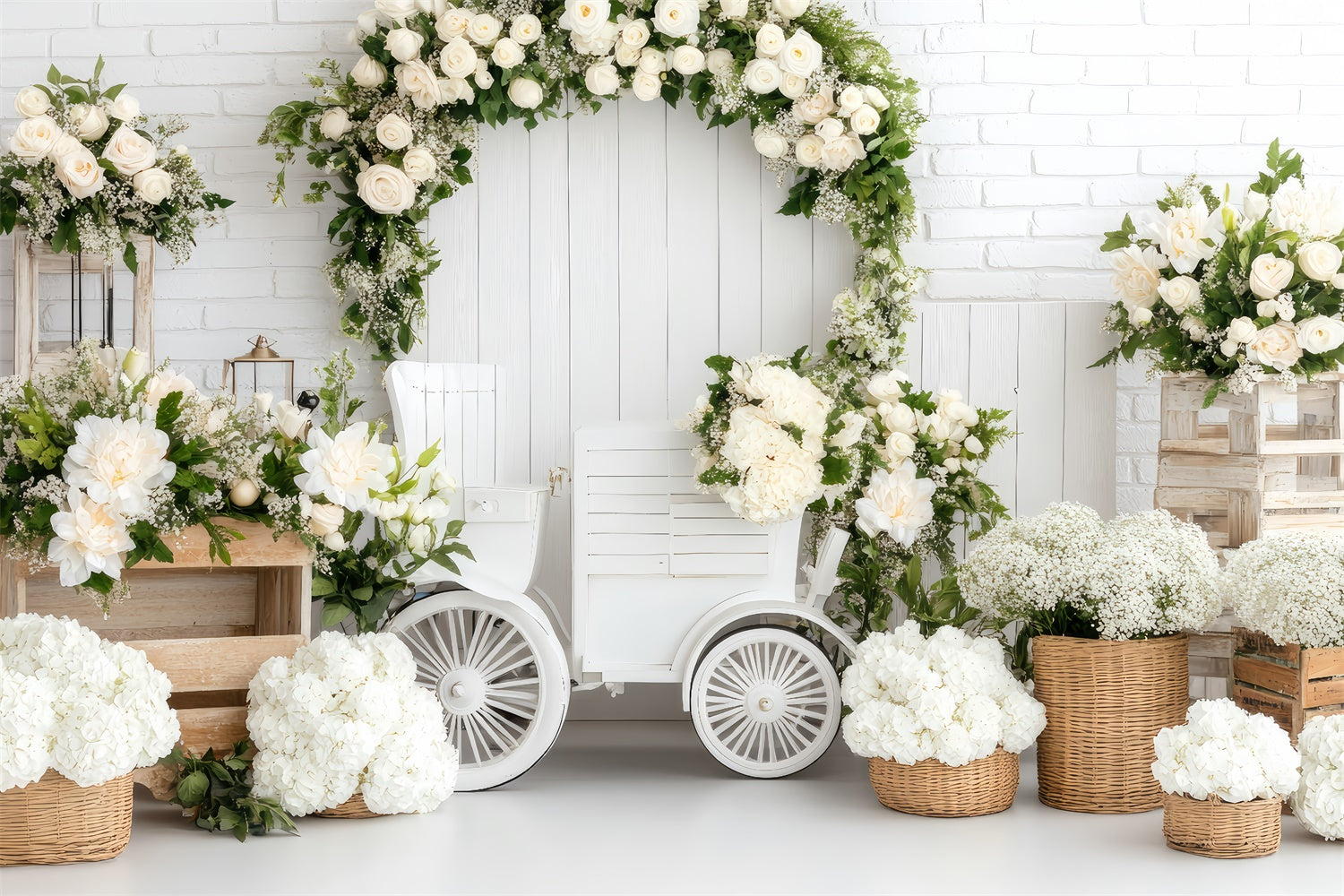 Happy Mother's Day Backdrop Fresh White Rose Arch Backdrop GQ2-129