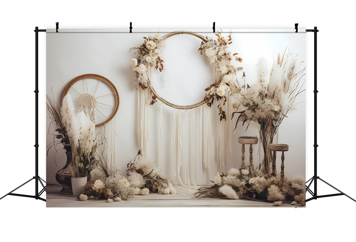 Bohemian Backdrop Soft Ivory Dreamcatcher Pampas Backdrop GQ2-13