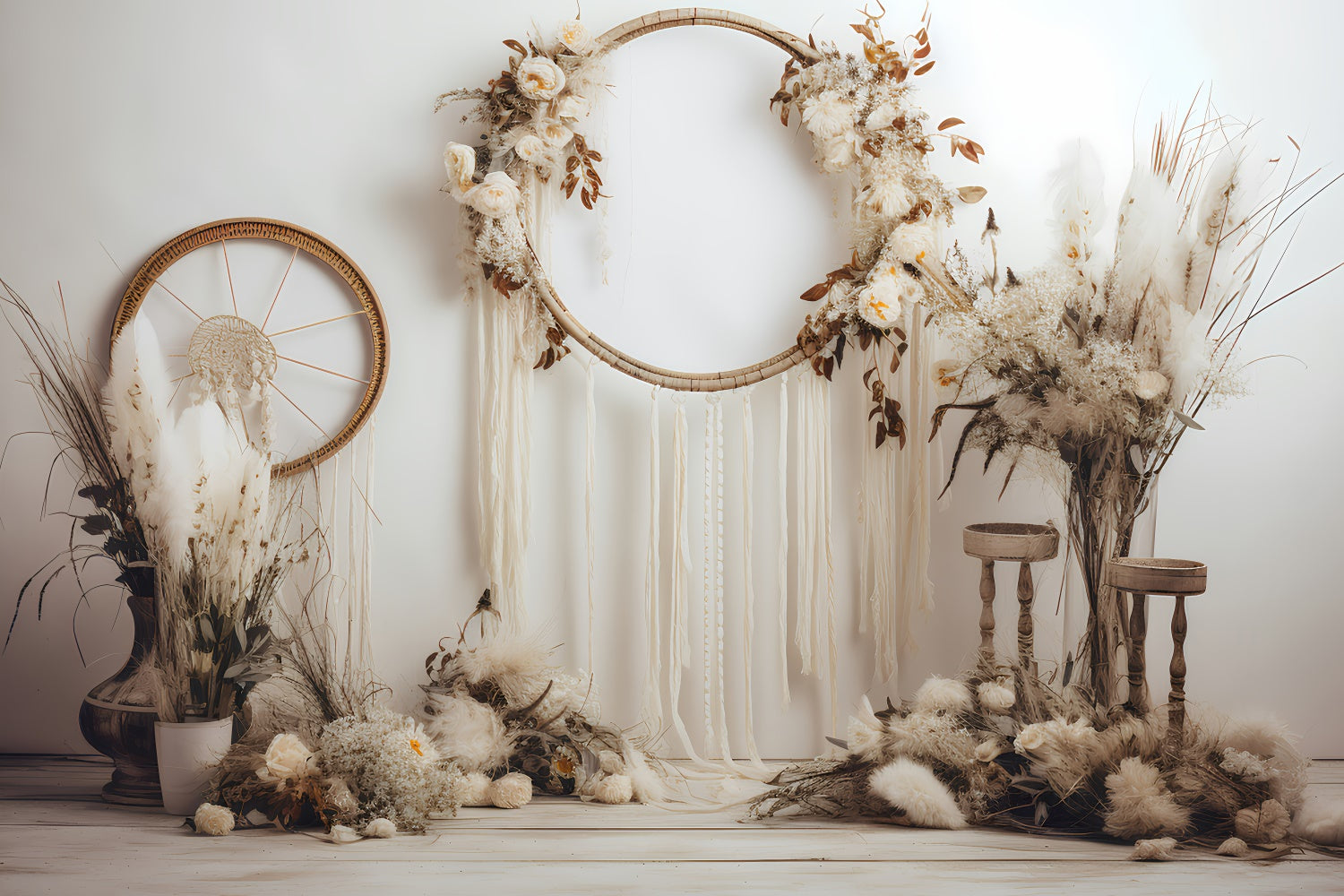 Bohemian Backdrop Soft Ivory Dreamcatcher Pampas Backdrop GQ2-13