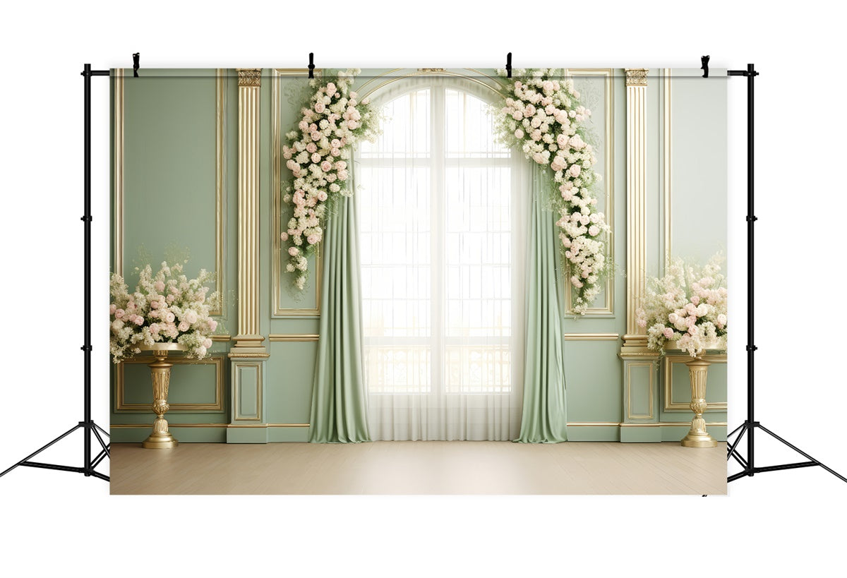 Backdrops For Mother's Day Elegant Green Room Rose Backdrop GQ2-137