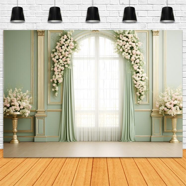 Backdrops For Mother's Day Elegant Green Room Rose Backdrop GQ2-137