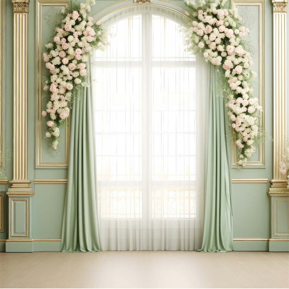 Backdrops For Mother's Day Elegant Green Room Rose Backdrop GQ2-137