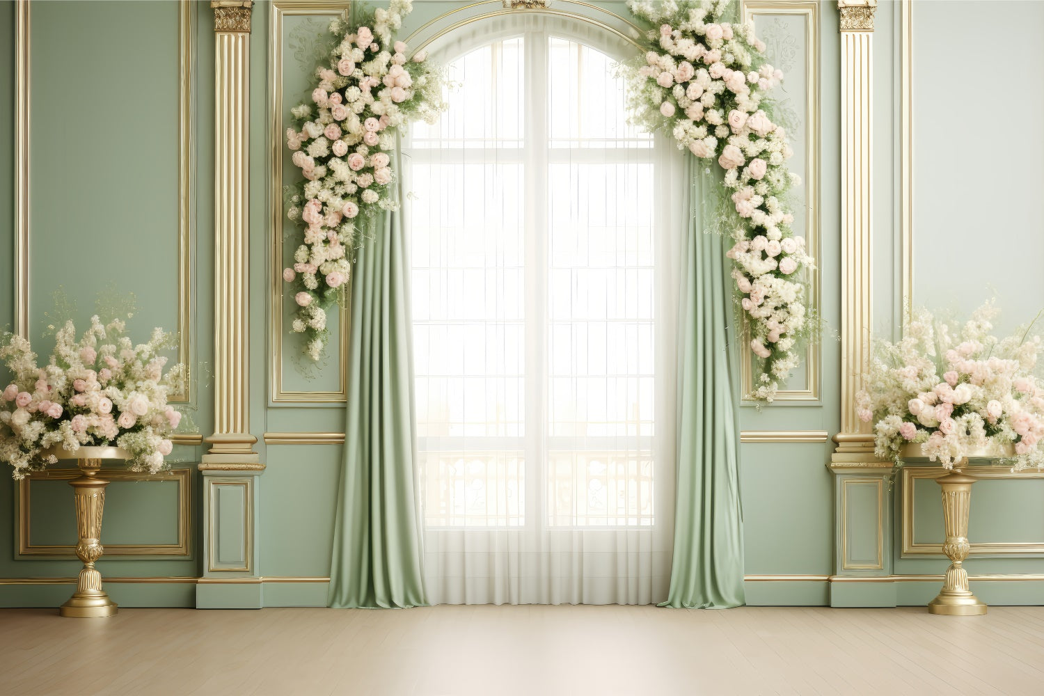 Backdrops For Mother's Day Elegant Green Room Rose Backdrop GQ2-137