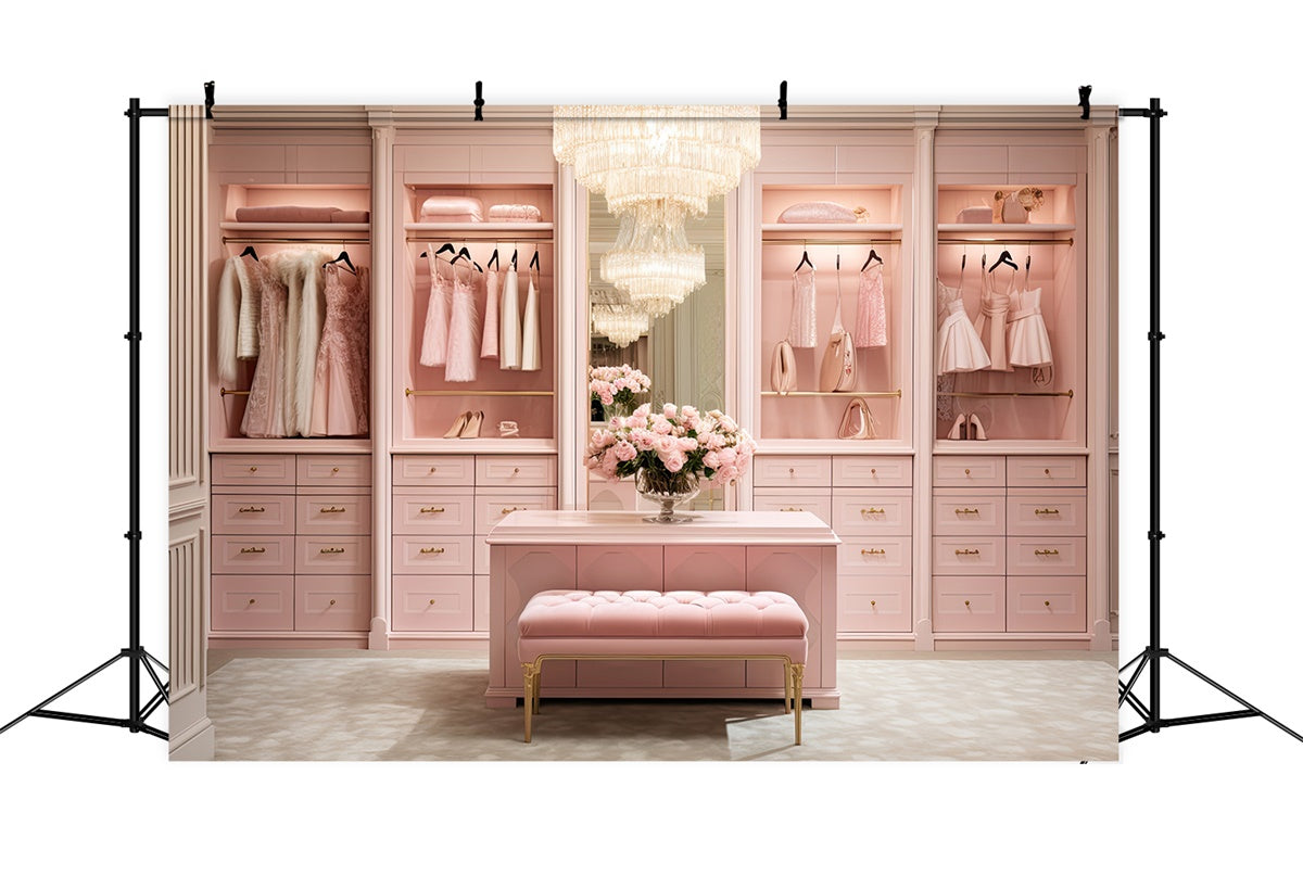 Mothers Day Backdrops Luxurious Pink Wardrobe Floral Backdrop GQ2-138