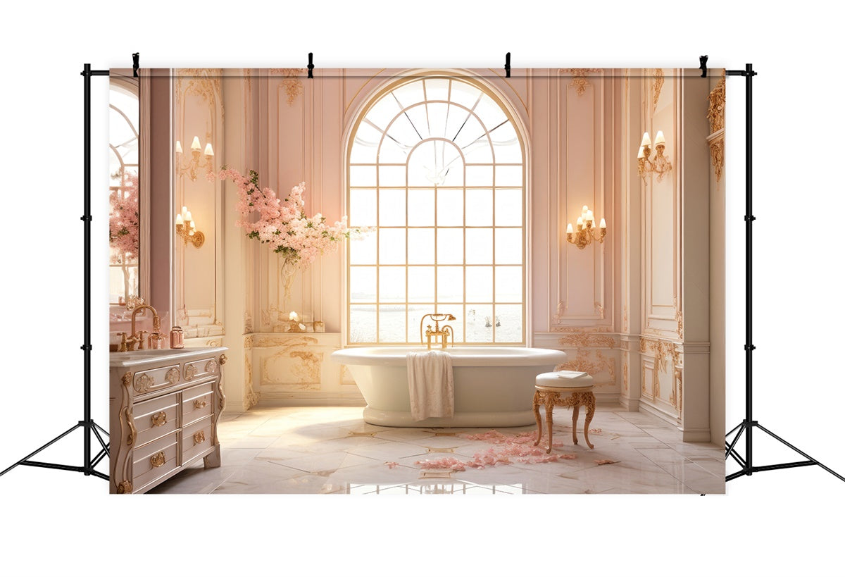 Mother's Day Backdrop Ideas Elegant Pink Floral Bathroom Backdrop GQ2-139