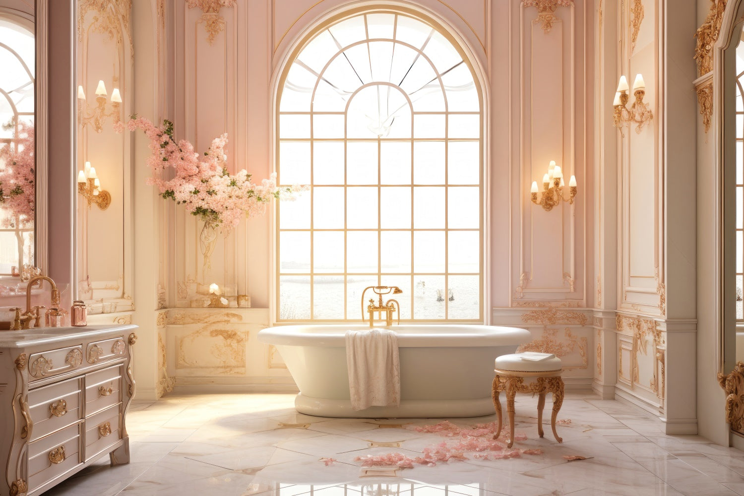 Mother's Day Backdrop Ideas Elegant Pink Floral Bathroom Backdrop GQ2-139