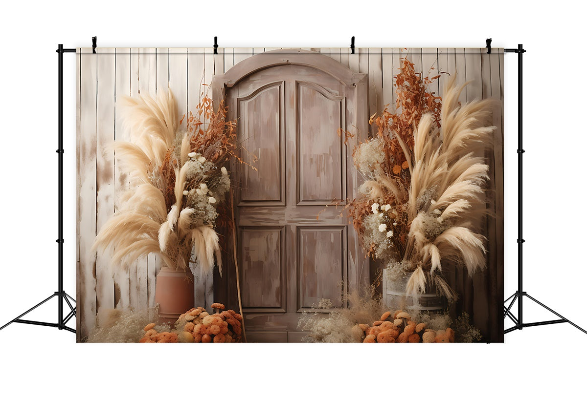 Boho Backdrop Ideas Rustic Wooden Door Flowers Backdrop GQ2-14